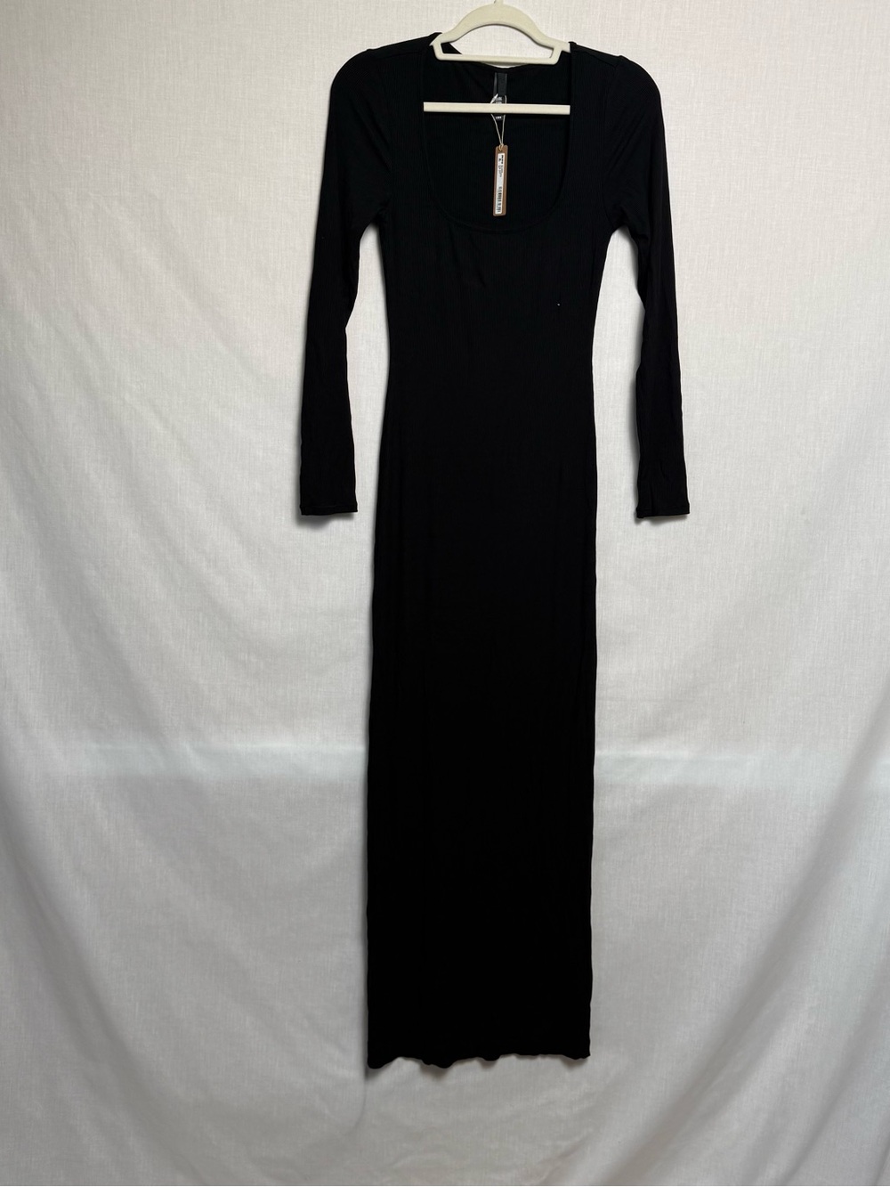 SKIMS Soft Lounge Long Sleeve Maxi Dress Onyx Black Ribbed Stretch L NWT